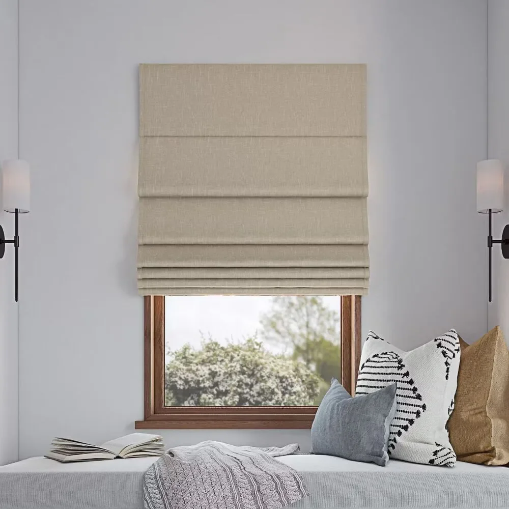 NIB Sun Zero Pryer 100% Blackout Cordless Roman Shade Natural 33x64